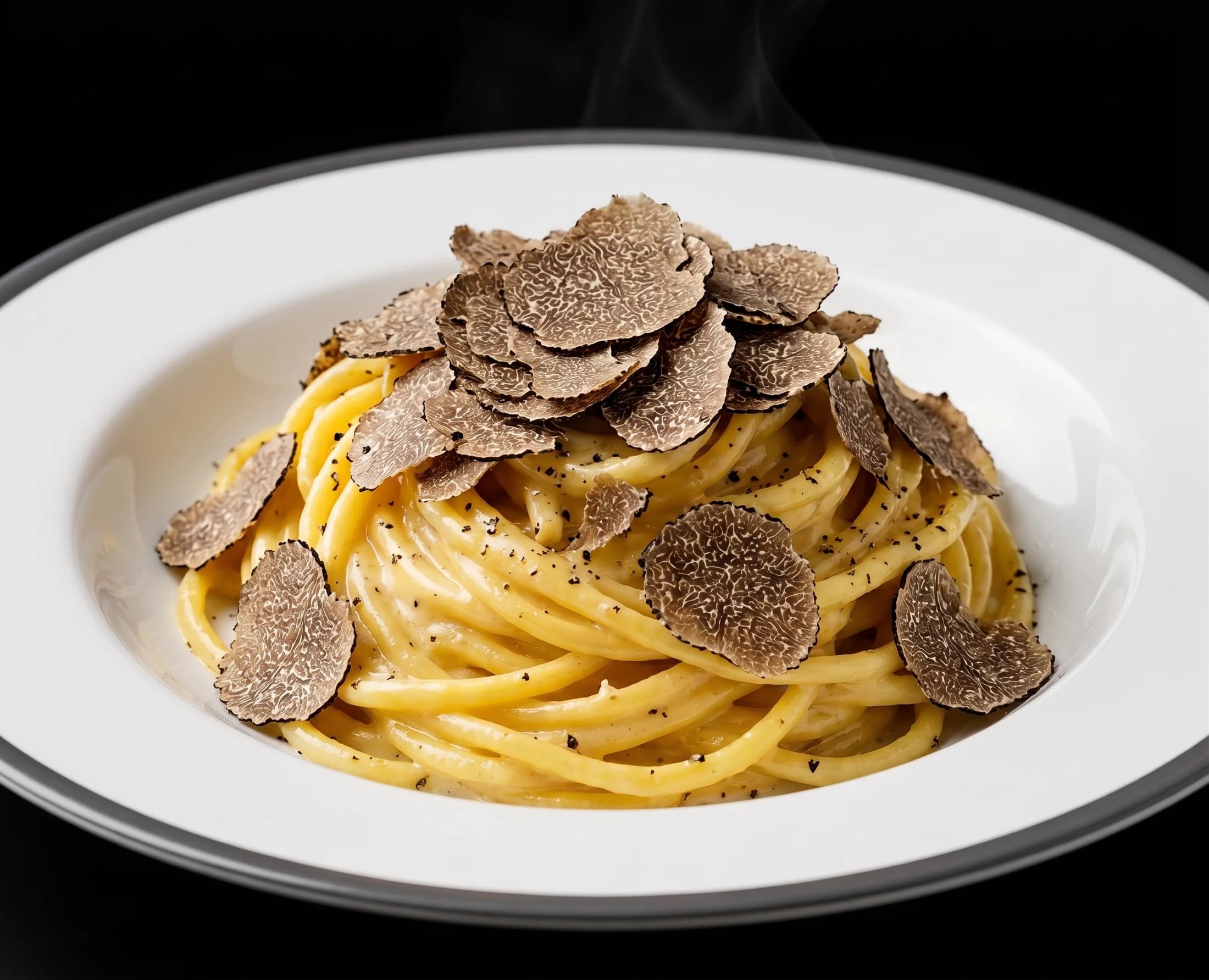 Fresh tagliatelle with shaved black truffle