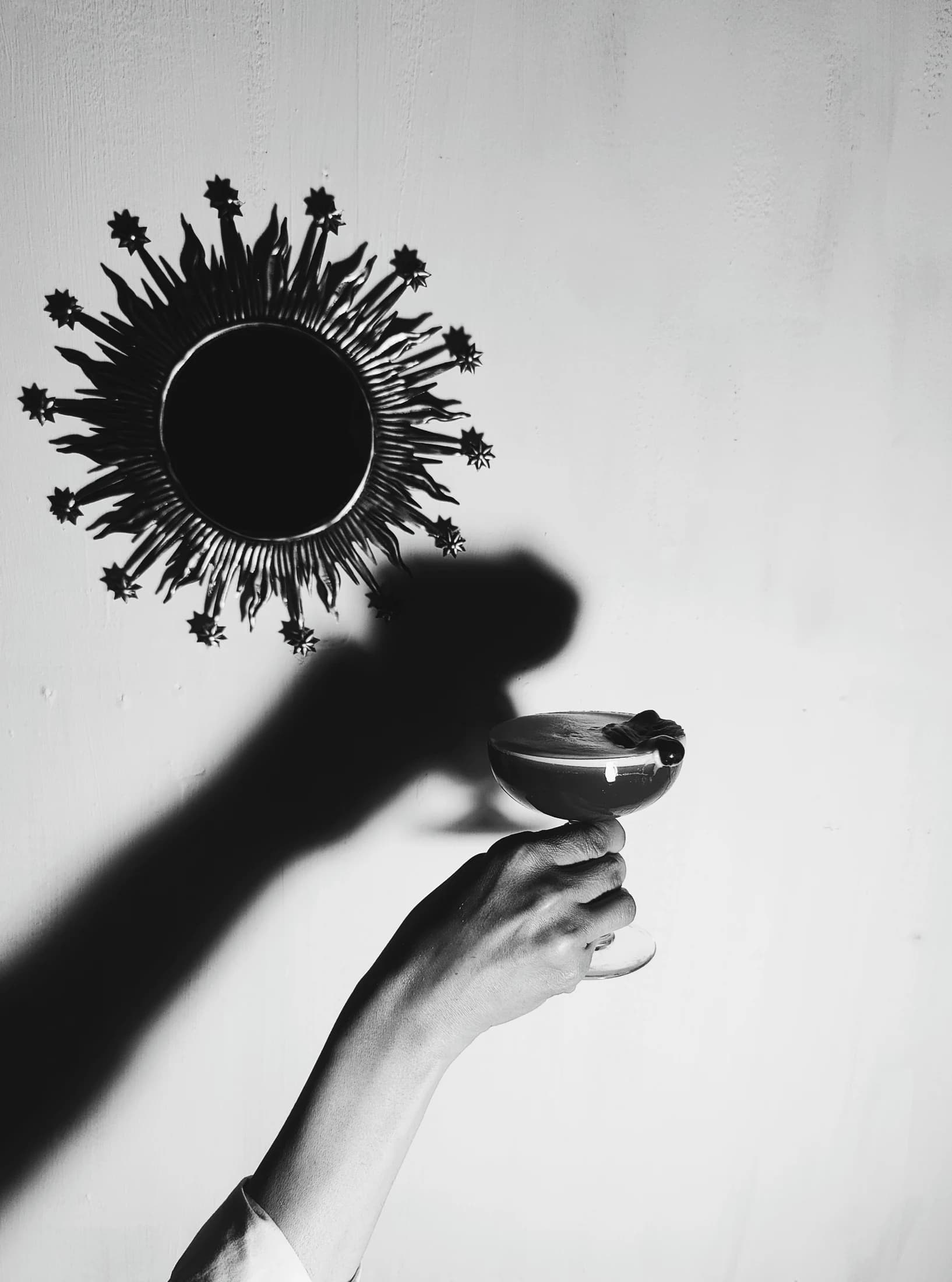 The sunburst mirror shot in black and white
